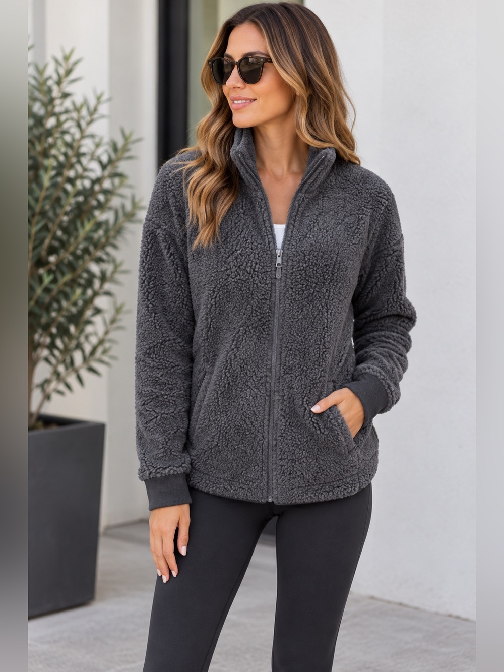Fila sport grey zip up Sherpa size M